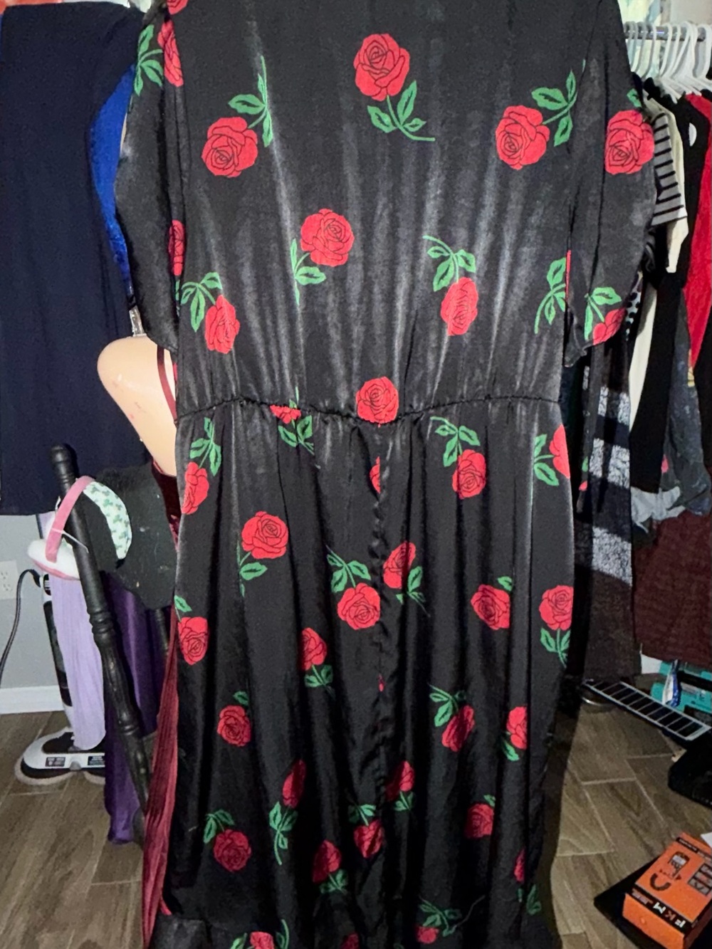 torrid Black Wrap Midi Dress with Red Rose Print - Picture 2 of 3
